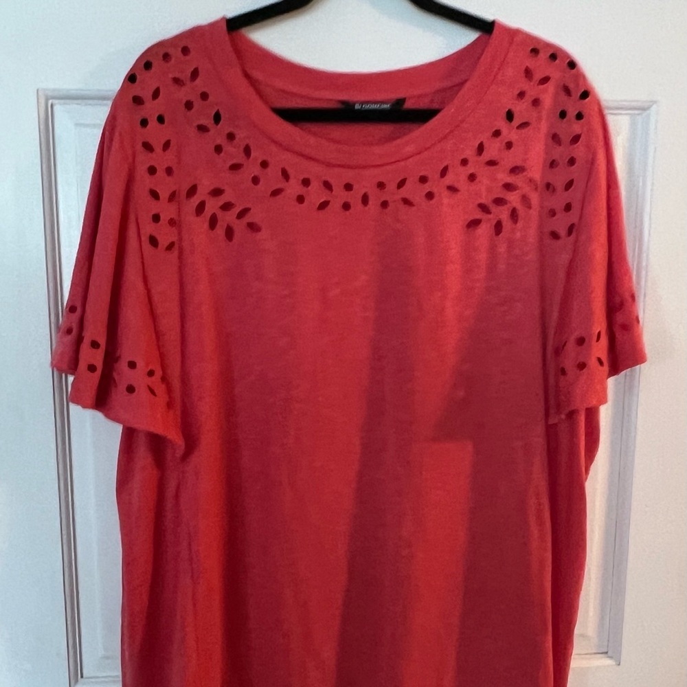 Bloom Chic Coral Eyelet Top